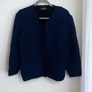 Geiger Navy Blue Wool Button Chunky Knit Cardigan Sweater Size 36 Small